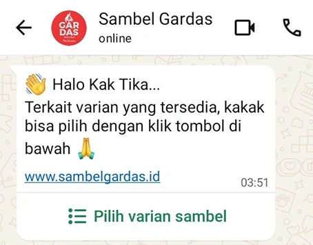 Pesan Interaktif Tombol List